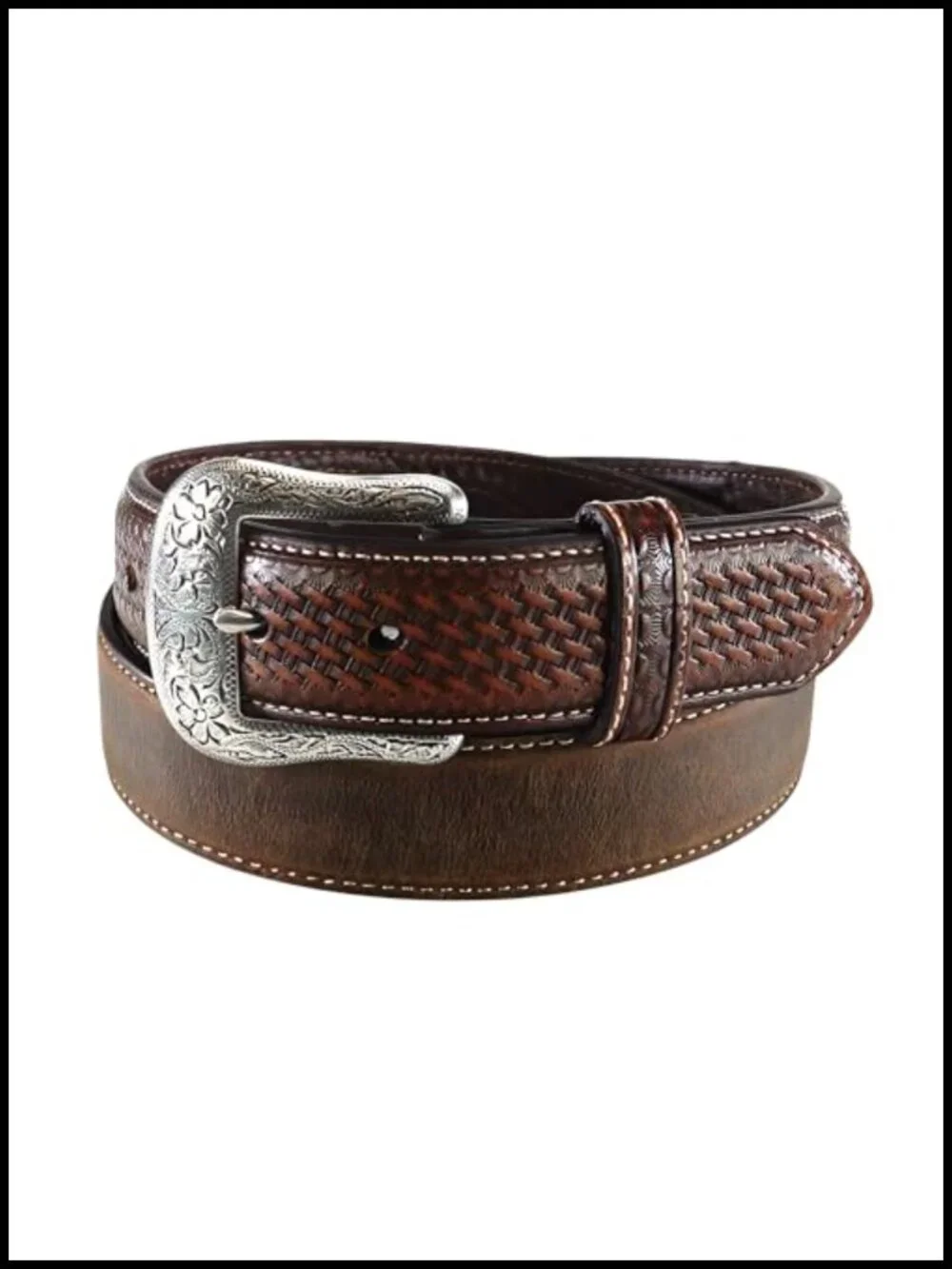 Western Basketweave Leather Belt Interchangeable Buckle